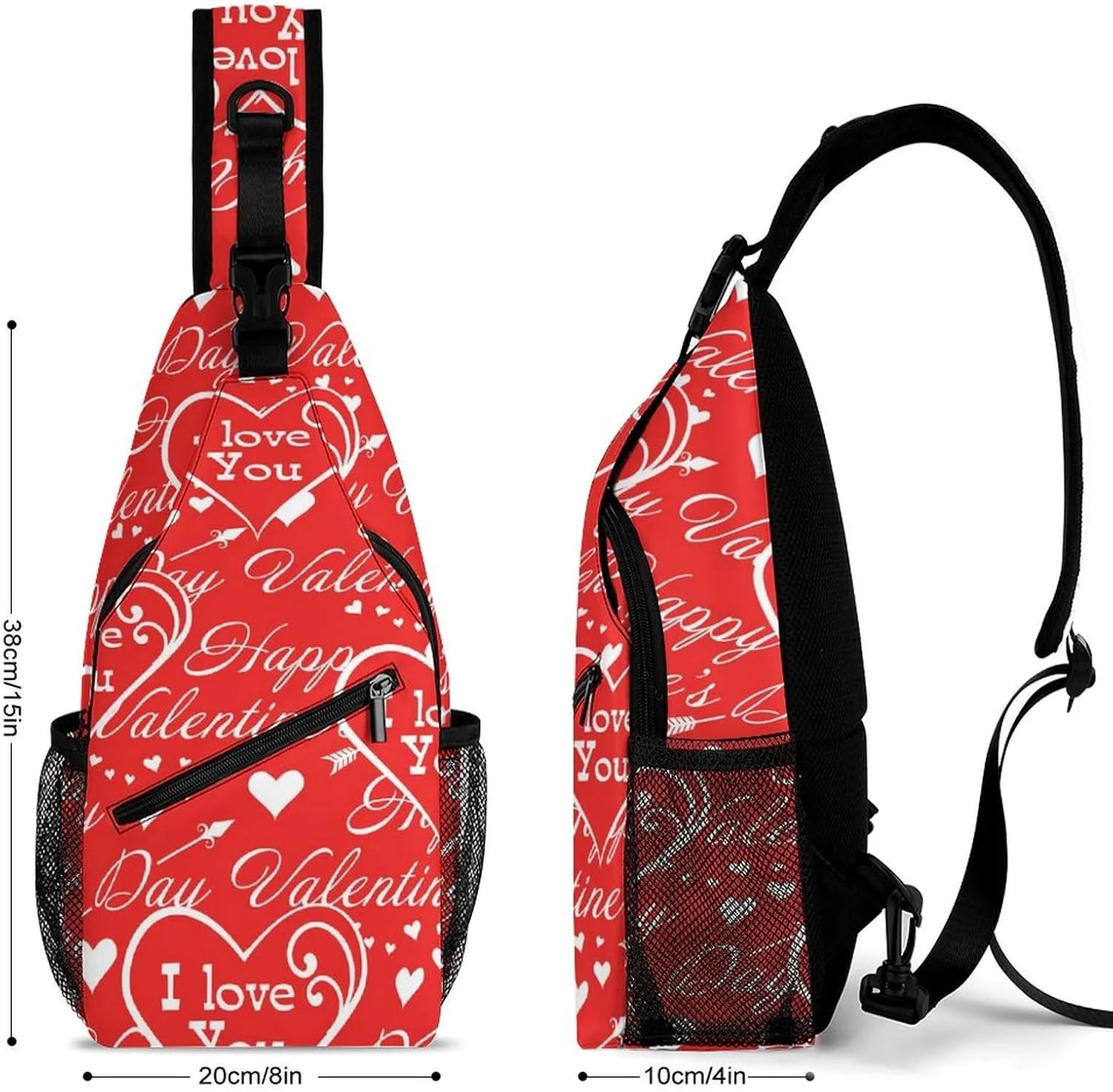 I-love-you-wordings Sling Bag Crossbody Backpack for Men Women Chest Bag For Travel Hiking Cycling Camping, 38x20cm, Style-1