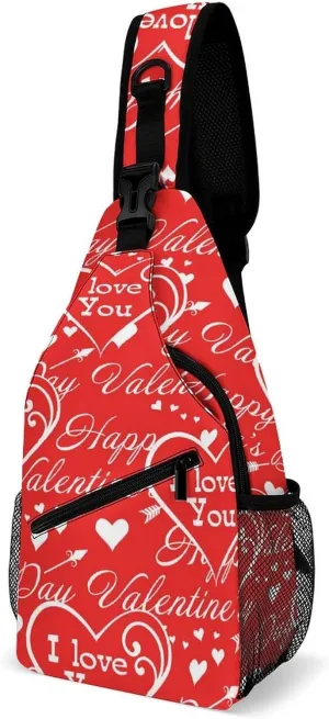 I-love-you-wordings Sling Bag Crossbody Backpack for Men Women Chest Bag For Travel Hiking Cycling Camping, 38x20cm, Style-1