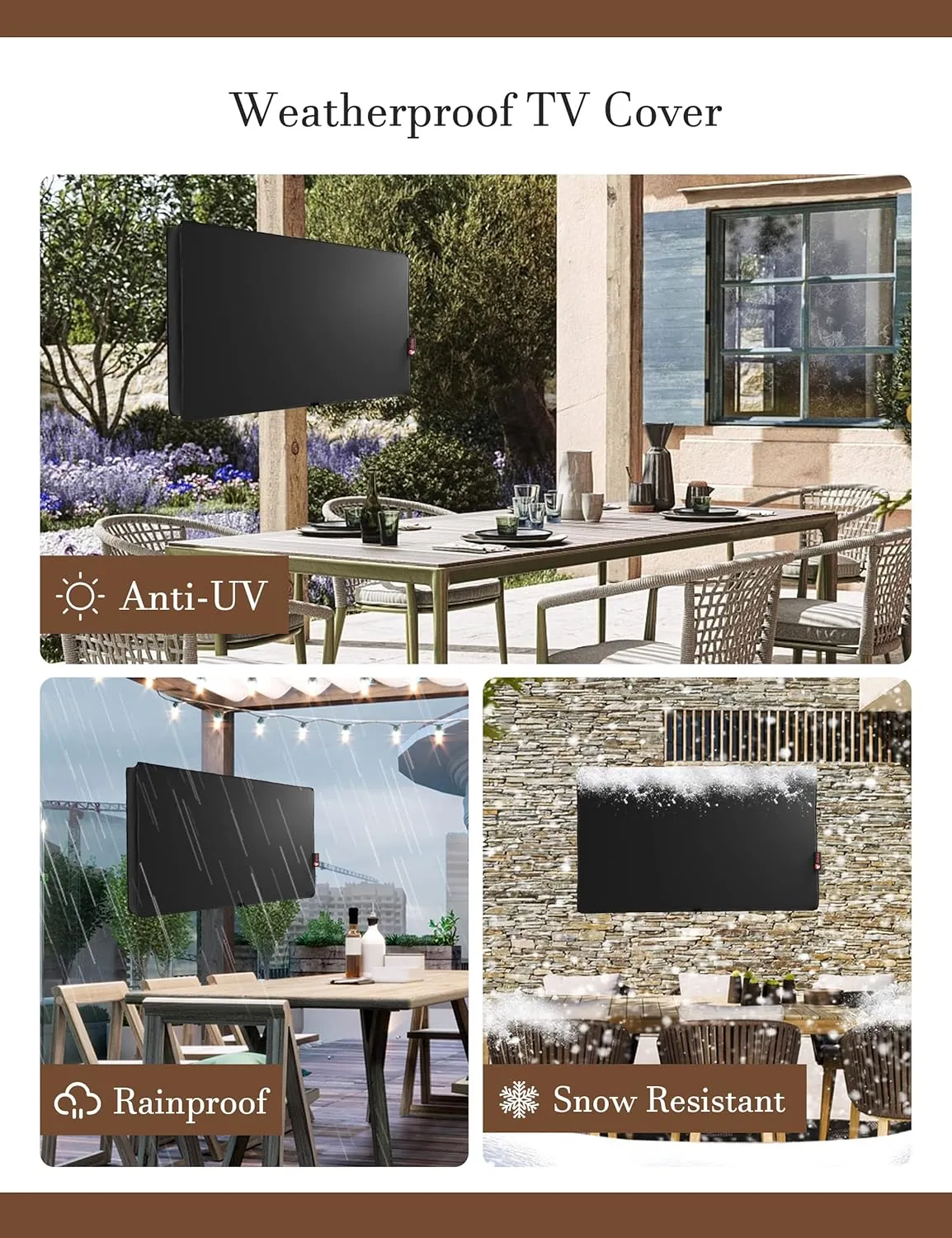 iBirdie Outdoor TV Cover 52 to 55 inch Waterproof, Cover Size 52''W x 31''H, Weatherproof, with Zipper for Outside Flat Screen 52 to 55 inch TV, Black, 600D Thick Fabric Protector