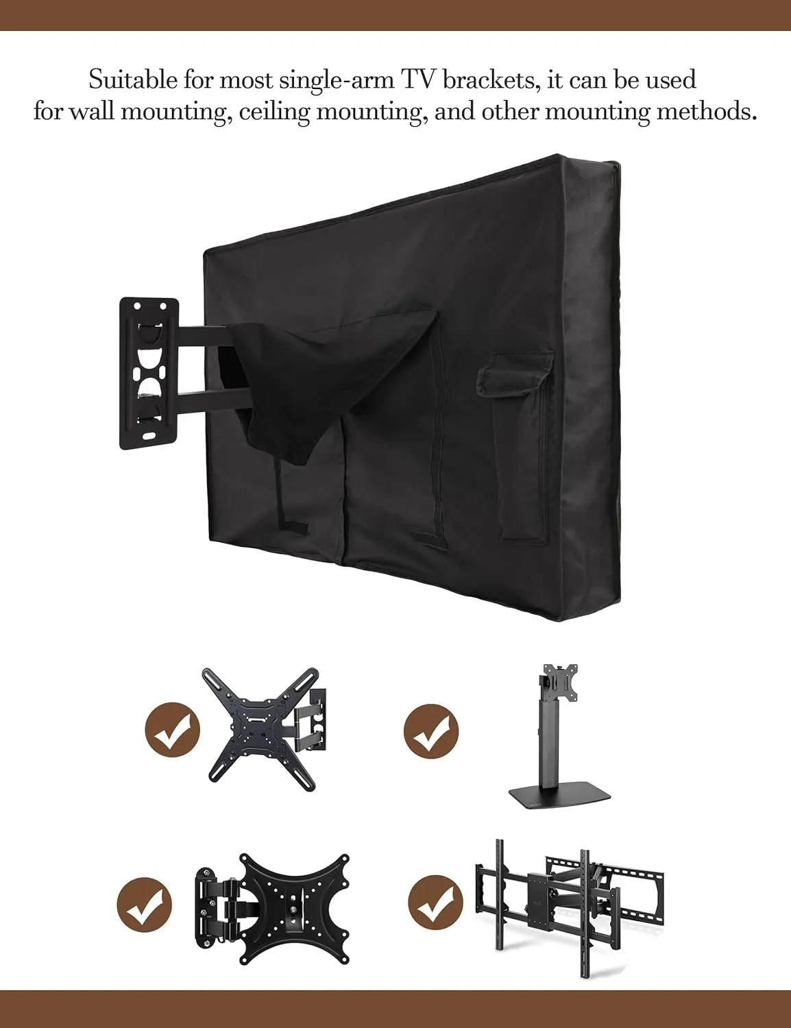 iBirdie Outdoor TV Cover 52 to 55 inch Waterproof, Cover Size 52''W x 31''H, Weatherproof, with Zipper for Outside Flat Screen 52 to 55 inch TV, Black, 600D Thick Fabric Protector