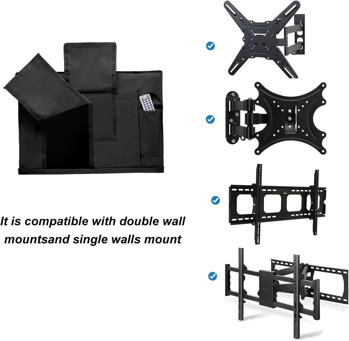 iBirdie Outdoor TV Cover 52 to 55 inch Weatherproof, Cover Size 52''L x 31''H, Waterproof for Outside Flat Screen 52 to 55 inch TV, Black, 600D Thick Fabric Screen Protector with Bottom
