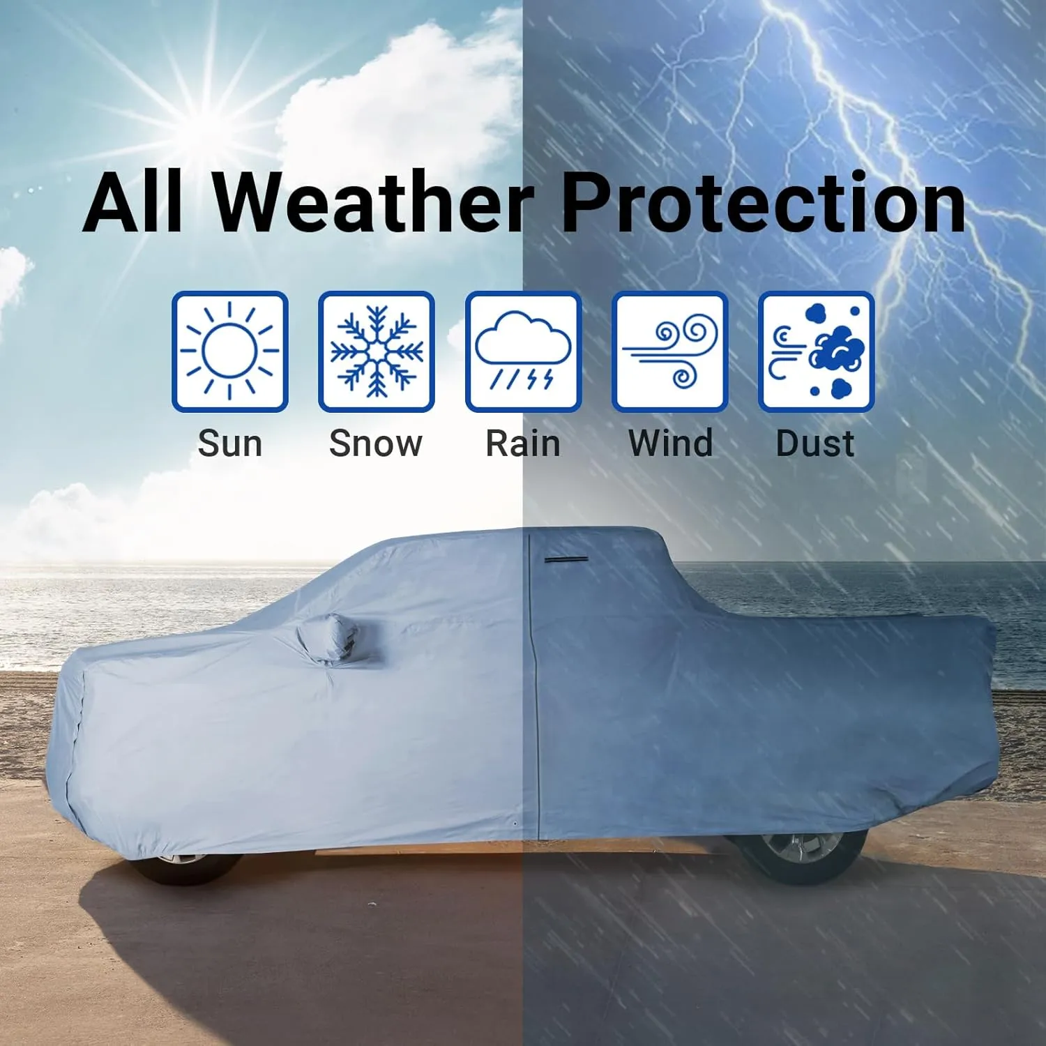 iCarCover 100-Layer Premium Truck Car Cover Waterproof All Weather, Rain Snow UV Protection Full Car Covers, F-150 250, C/K 3500, Silverado, Ram, Tundra, Sierra, Titan, Size T70 (See Size Chart)