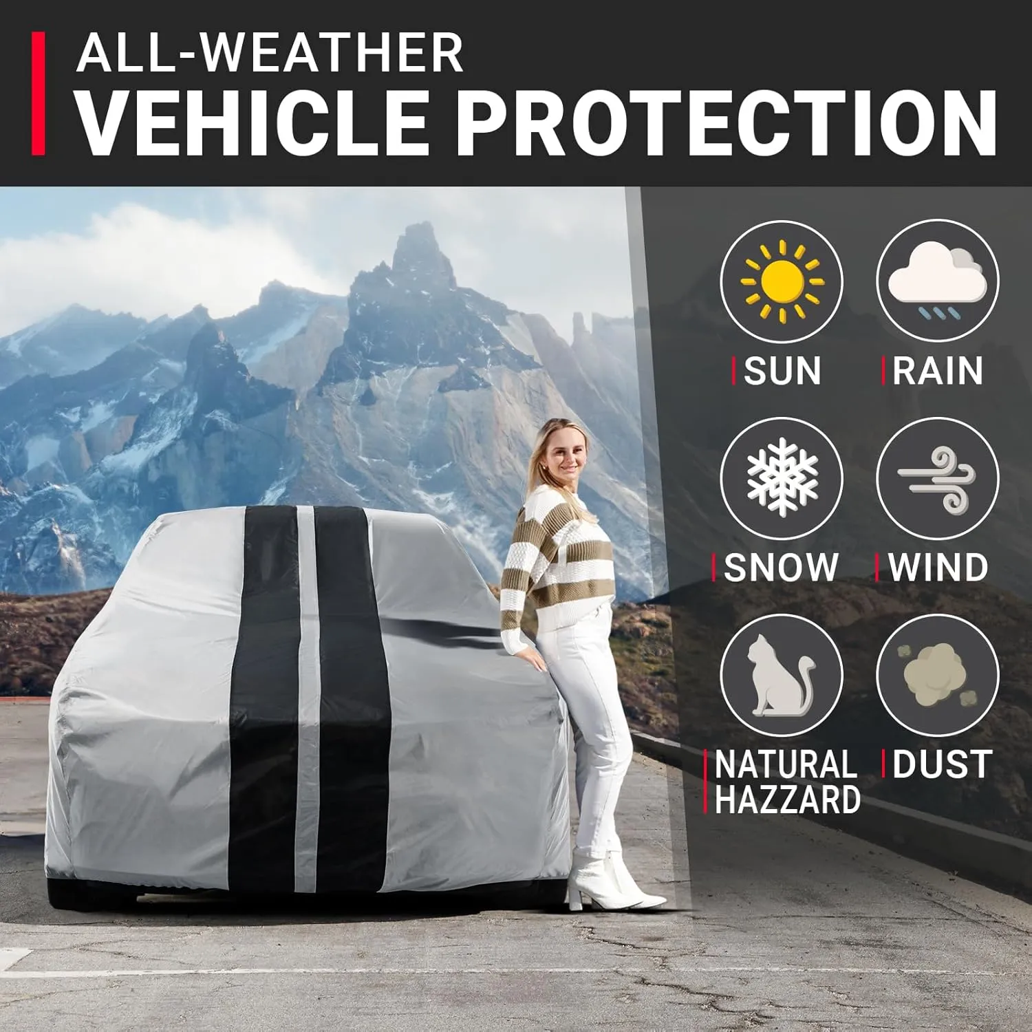 iCarCover Custom Car Cover for DeTomaso Pantera (1985-1991) Waterproof All Weather Rain Snow UV Sun Protector Full Exterior Indoor Outdoor Car Cover (Stripe - Gray/Black)