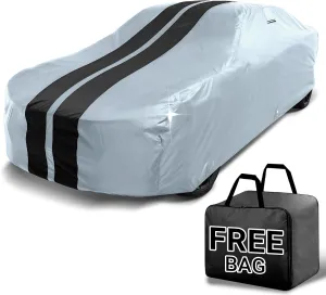 iCarCover Custom Car Cover for DeTomaso Pantera (1985-1991) Waterproof All Weather Rain Snow UV Sun Protector Full Exterior Indoor Outdoor Car Cover (Stripe - Gray/Black)