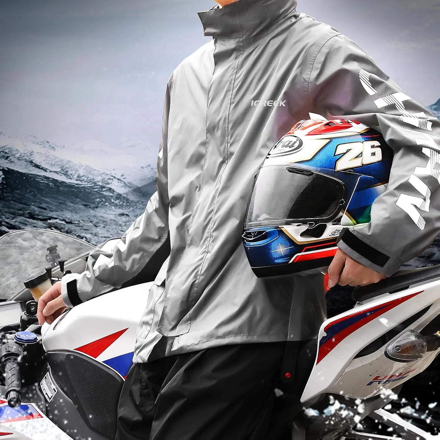 iCreek Motorcycle Rain Suit for Men and Women Waterproof Rain Gear Resistant Raincoat Outdoor Fashion with Hood