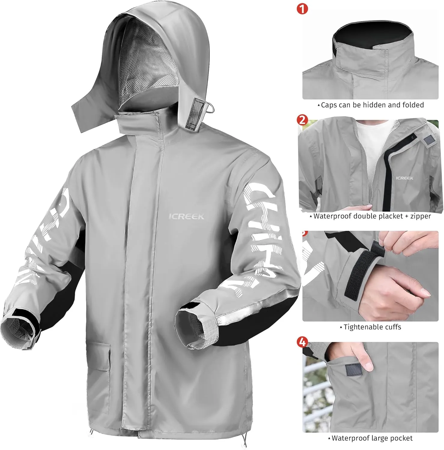 iCreek Motorcycle Rain Suit for Men and Women Waterproof Rain Gear Resistant Raincoat Outdoor Fashion with Hood
