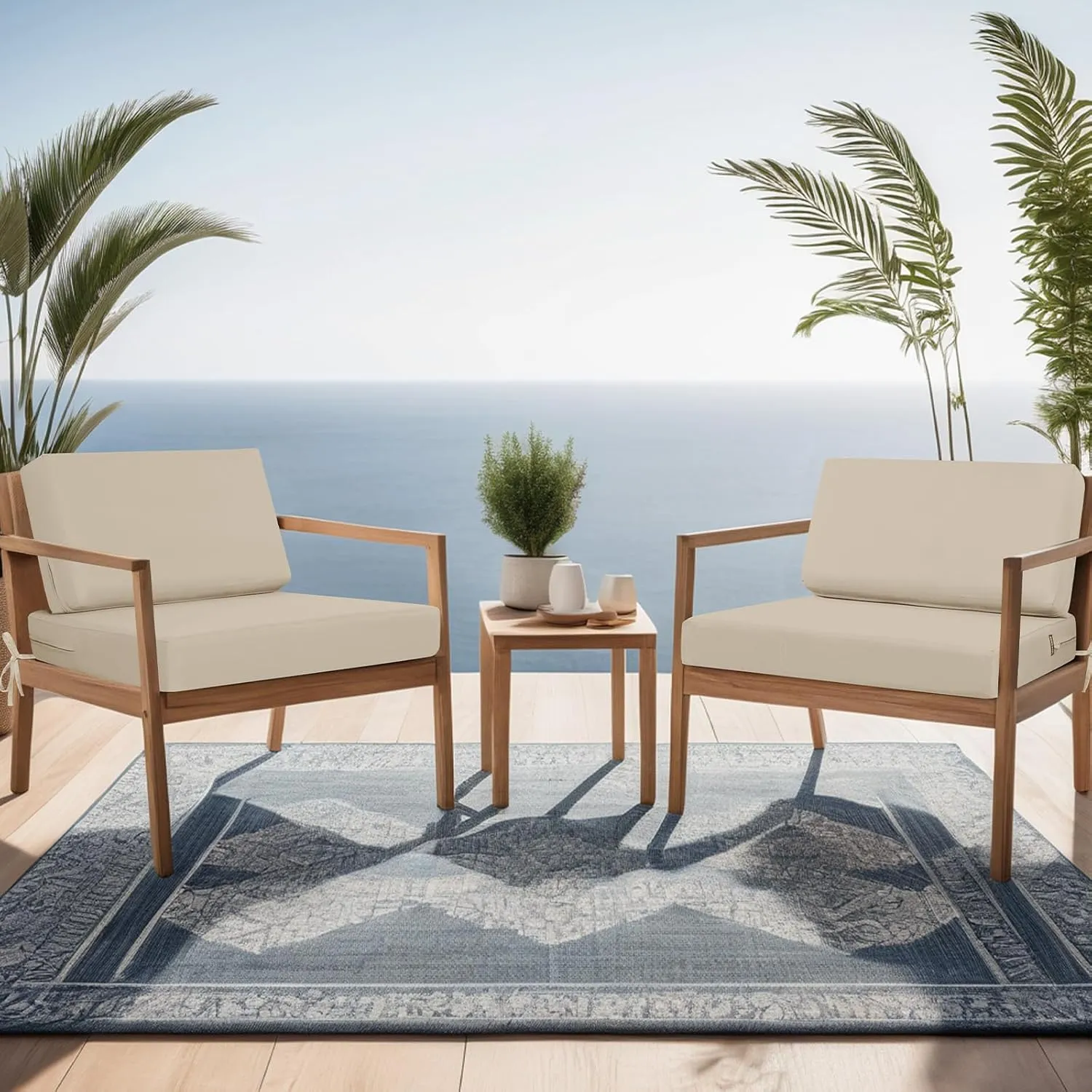 idee-home Outdoor Cushions for Patio Furniture, Outdoor Seat Cushion, Waterproof Couch Hampton Bay Deep Seat Replacement Chair Cushions for Garden Lawn Backyard Deck, 26.5 x 26.5 Beige