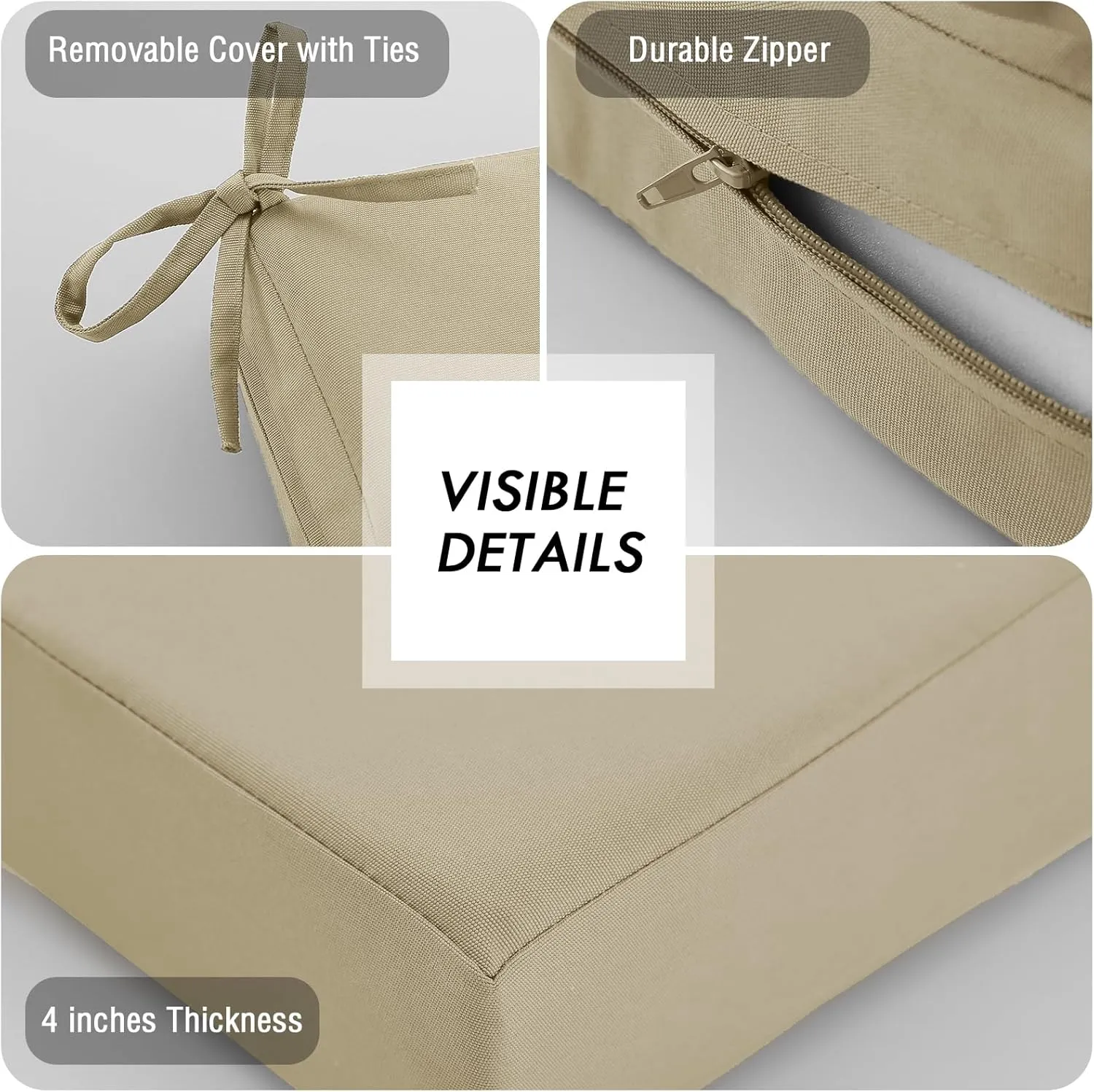 idee-home Outdoor Cushions for Patio Furniture, Outdoor Seat Cushion, Waterproof Couch Hampton Bay Deep Seat Replacement Chair Cushions for Garden Lawn Backyard Deck, 26.5 x 26.5 Beige