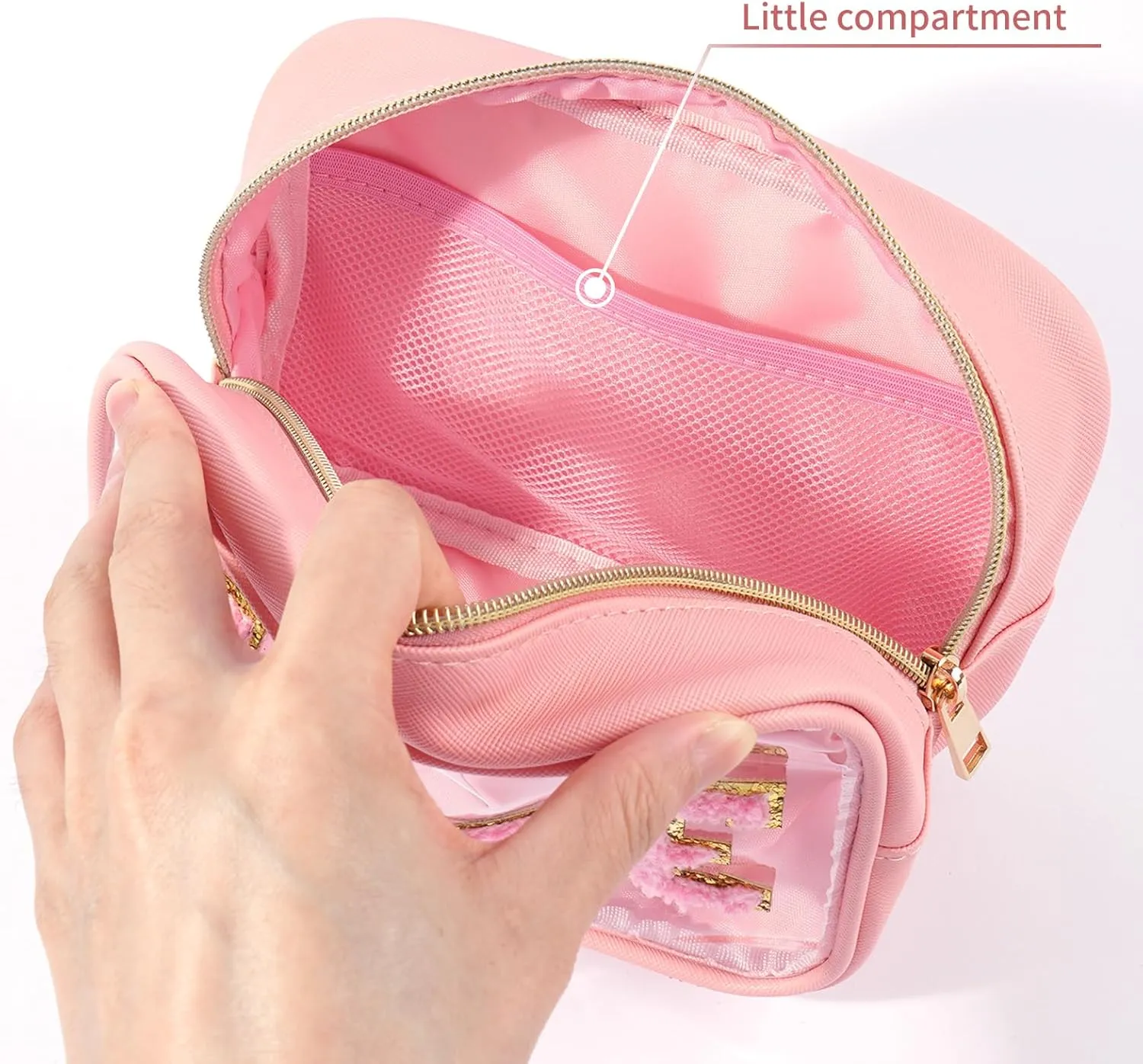 Initial Clear Makeup Bag, 3 Pack Travel Toiletry Bag, Letter Makeup Cosmetic Bags Set for Carry On Travel Accessories Essentials with Handle - Pink