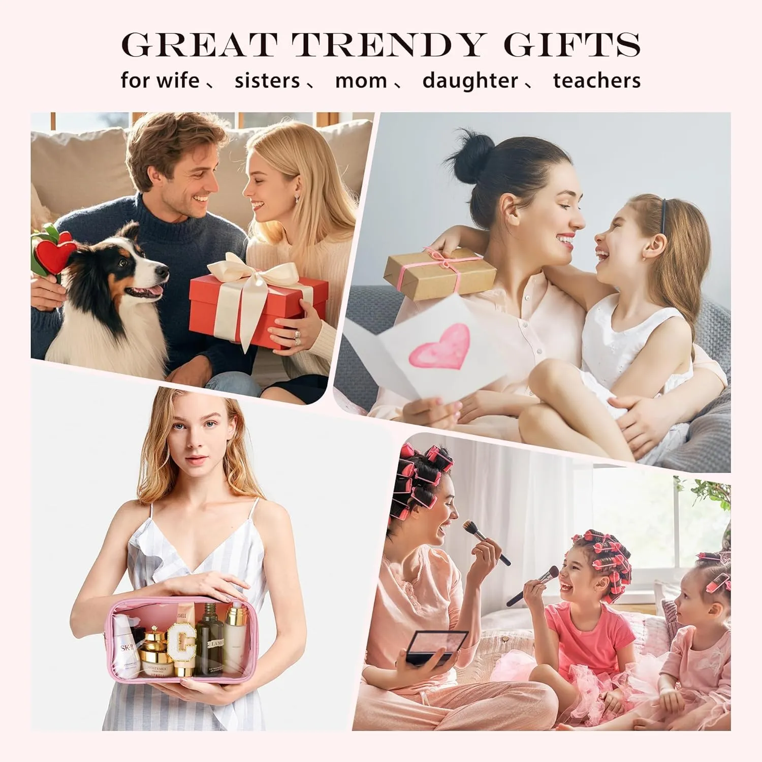 Initial Clear Makeup Bag - Travel Toiletry Bag for Women, Waterproof Makeup Pouch Cosmetic Bag Small Makeup Bag for Purse, Birthday Gifts for Women (Pink Letter E)