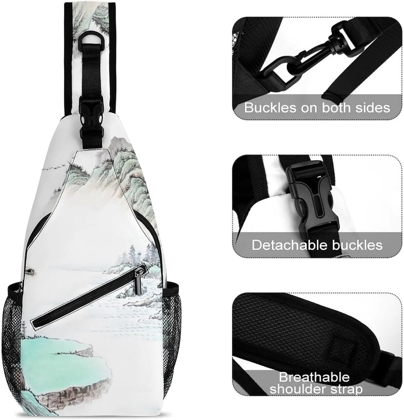 Ink-painting-landscape Crossbody Sling Backpack, Shoulder Bag Chest Bag for Travel Sport Running