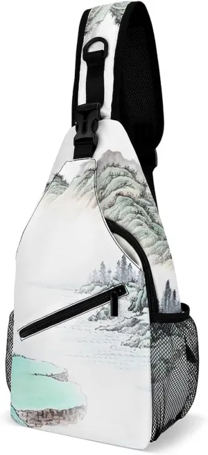 Ink-painting-landscape Crossbody Sling Backpack, Shoulder Bag Chest Bag for Travel Sport Running