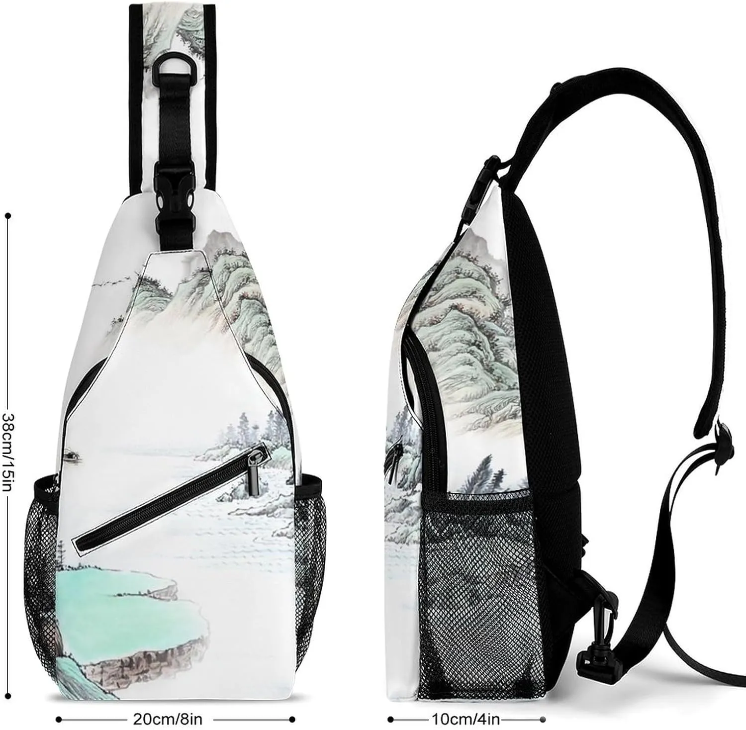 Ink-painting-landscape Crossbody Sling Backpack, Shoulder Bag Chest Bag for Travel Sport Running