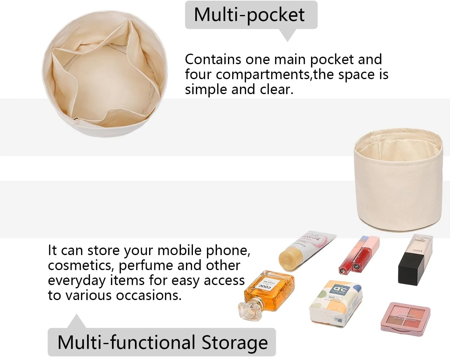 Insert Bag Lined Cosmetic Storage for Tote Organizer Insert Makeup Lightweight and Practical Liner Bag (Beige,Small)