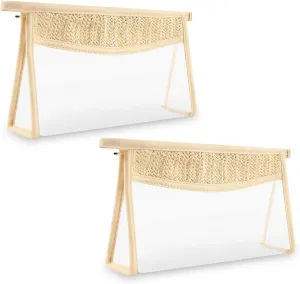 Iqimott 2Pcs Boho Patch Bag Clear Makeup Letter Bag, Waterproof Zipper Make up Bag Toiletry Pouch for Women Girls, Hollow Woven Clear Letter Patch Cosmetic Bag Transparent Organizer Pouch for Travel