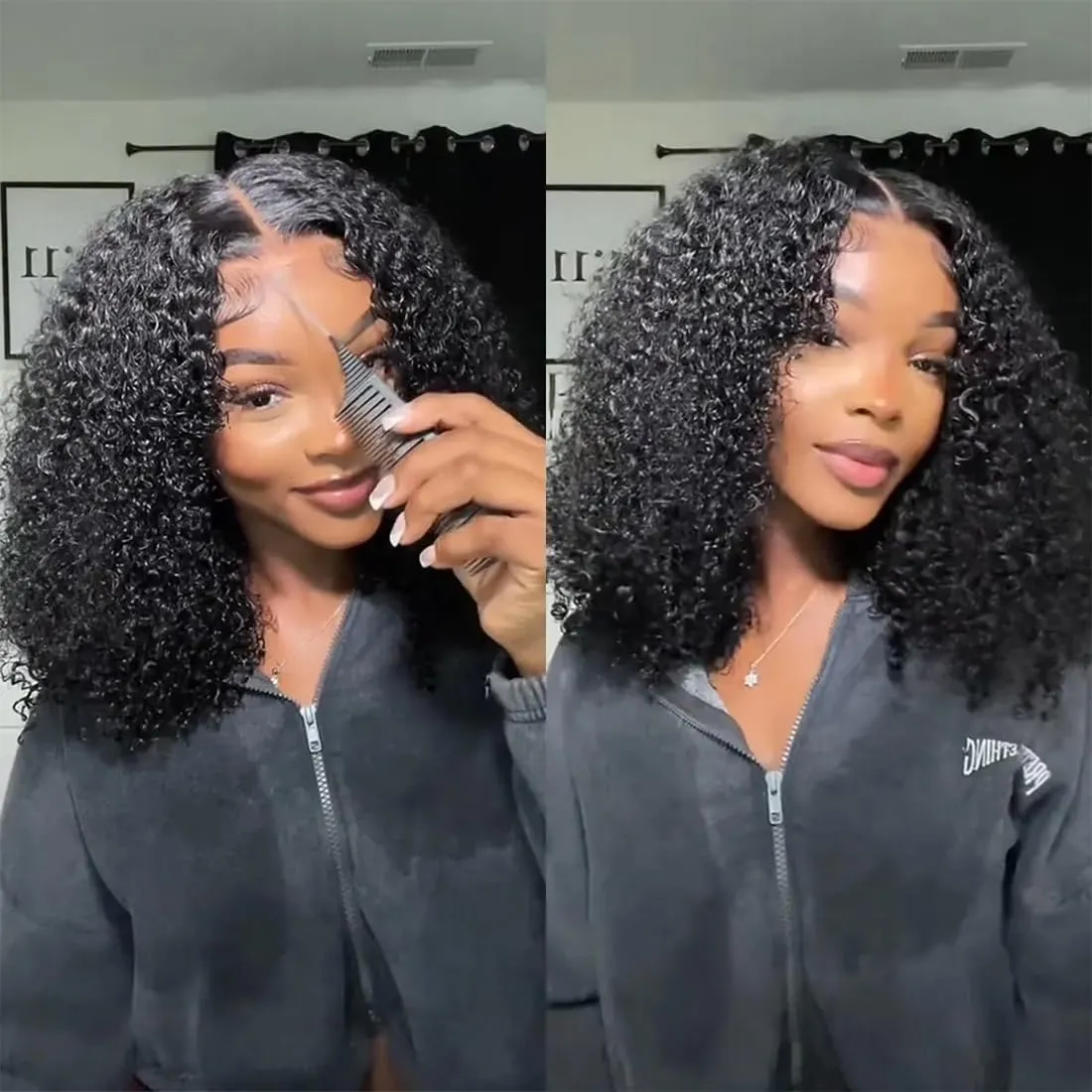 ISEE Hair M Cap 9x6 Bob Wig Human Hair Glueless Wigs Pre Plucked Pre Cut HD Lace Front Glueless Wigs Human Hair 180% Density Short Kinky Curly Bob Wigs for Black Women 10 inch