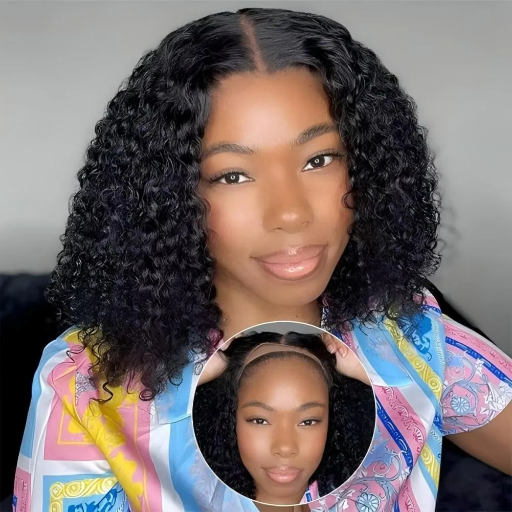 ISEE Hair M Cap 9x6 Bob Wig Human Hair Glueless Wigs Pre Plucked Pre Cut HD Lace Front Glueless Wigs Human Hair 180% Density Short Kinky Curly Bob Wigs for Black Women 10 inch