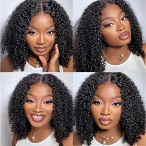 ISEE Hair M Cap 9x6 Bob Wig Human Hair Glueless Wigs Pre Plucked Pre Cut HD Lace Front Glueless Wigs Human Hair 180% Density Short Kinky Curly Bob Wigs for Black Women 10 inch