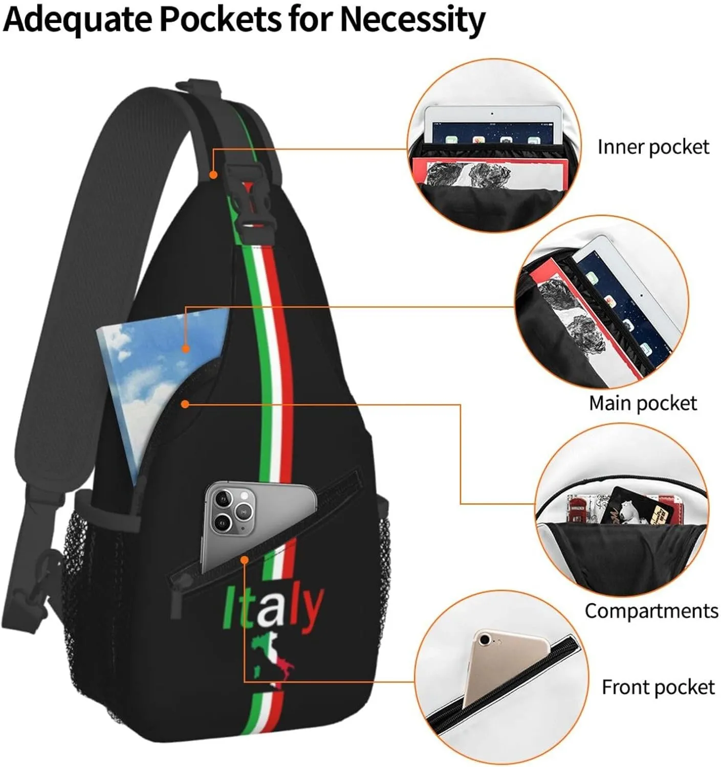 Italy Crossbody Bag Italy Flag Shoulder Bag Backpack Italian Sling Bag Italy Italian Flag Chest Casual Daypack Bag