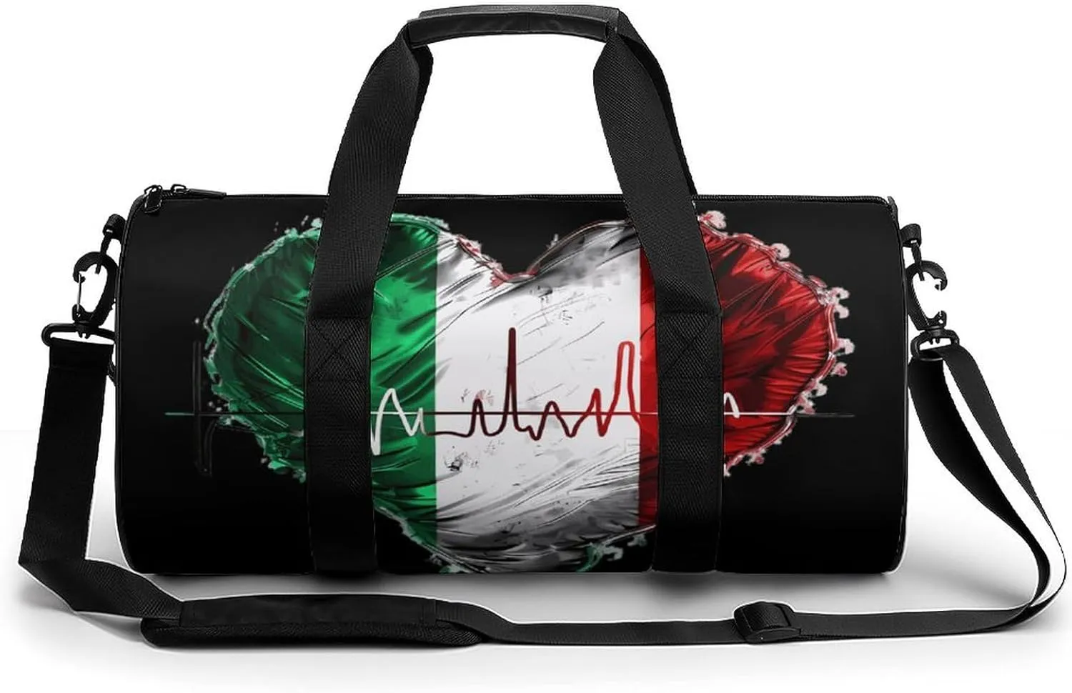 Italy Flag Heartbeat Travel Duffel Bag Gym Bags Sports Tote Shoulder Weekender Handbag for Men Women