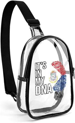 It's in My DNA Dutch Saint Martin Flag Unisex Small Sling Bag Transparent Chest Pack Travel Hiking Crossbody Bag