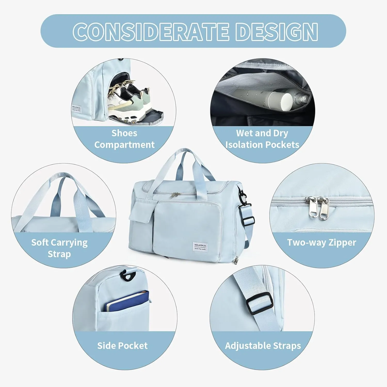 IwIeIaIrI Fitness Workout Gym Duffle Bag for Women with Shoes Compartment Waterproof Tote Bag and Weekend Bag for Girls Travel Duffle Bag with Dry and Wet Separation for Sports Activity Yoga Camping