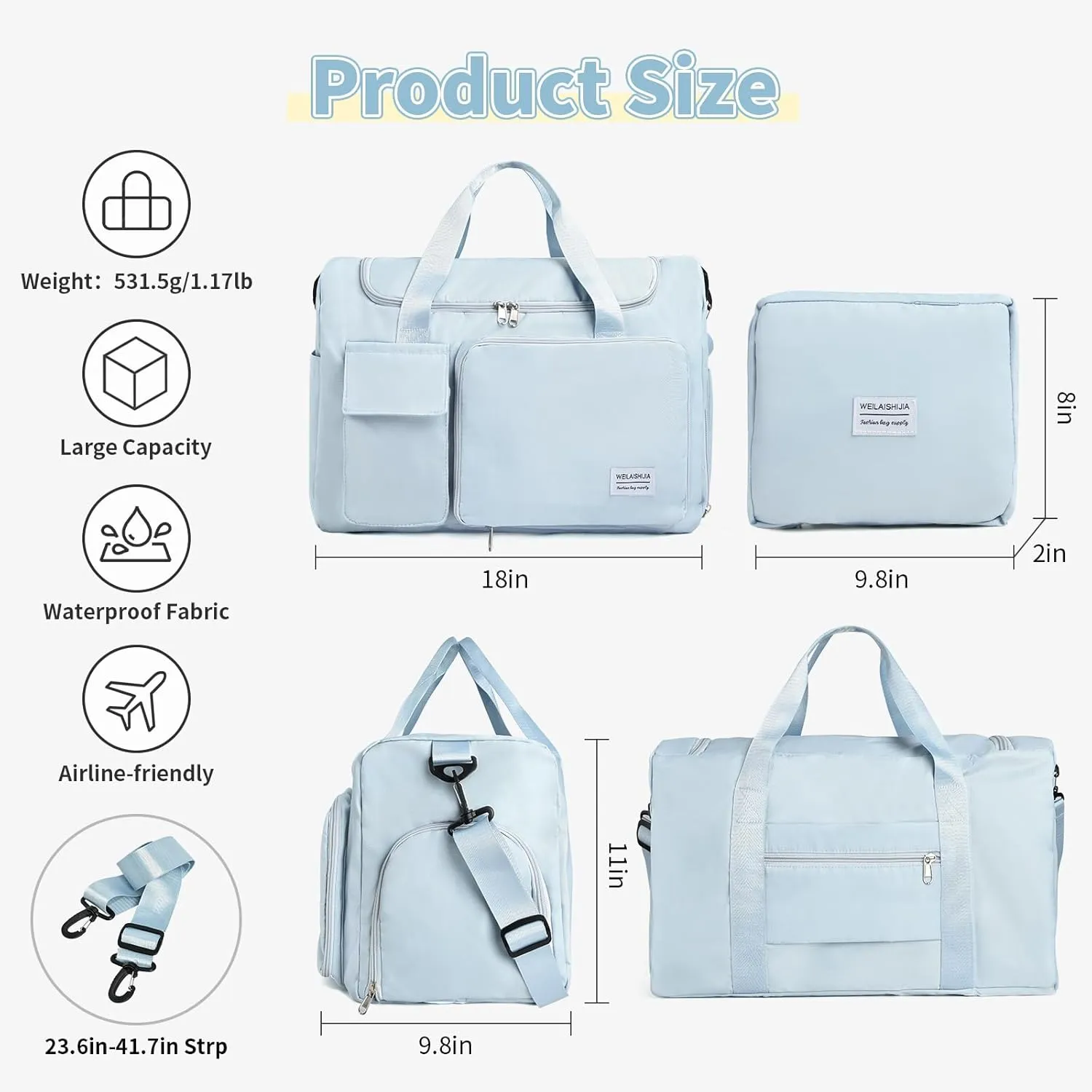 IwIeIaIrI Fitness Workout Gym Duffle Bag for Women with Shoes Compartment Waterproof Tote Bag and Weekend Bag for Girls Travel Duffle Bag with Dry and Wet Separation for Sports Activity Yoga Camping