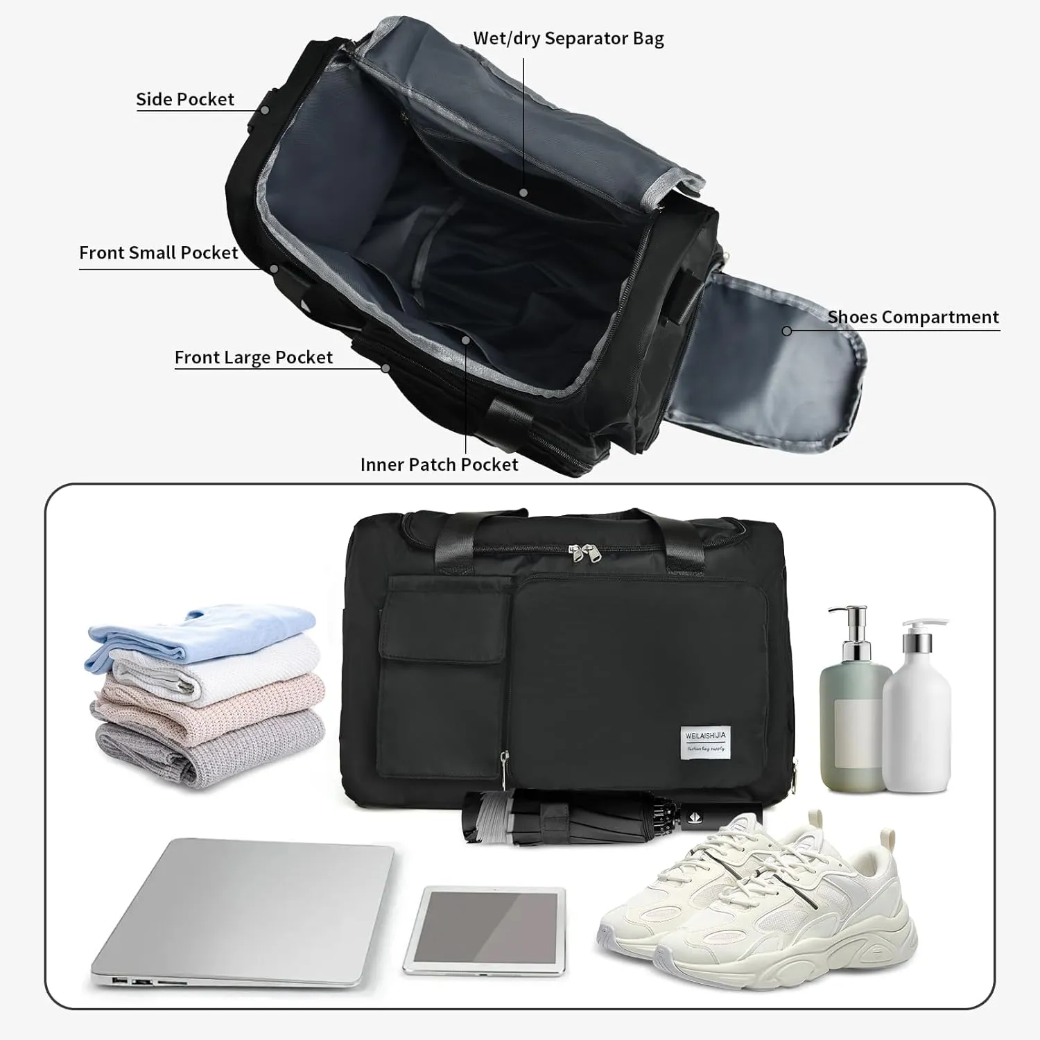 IwIeIaIrI Fitness Workout Gym Duffle Bag for Women with Shoes Compartment Waterproof Tote Bag and Weekend Bag for Girls Travel Duffle Bag with Dry and Wet Separation for Sports Activity Yoga Camping