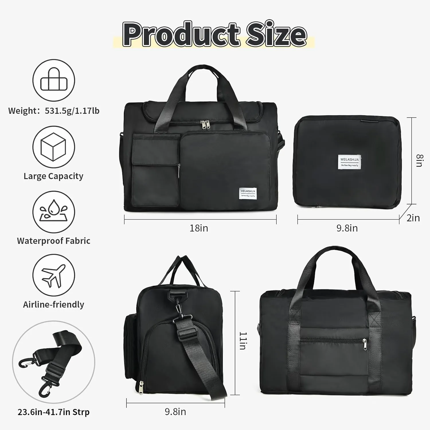 IwIeIaIrI Fitness Workout Gym Duffle Bag for Women with Shoes Compartment Waterproof Tote Bag and Weekend Bag for Girls Travel Duffle Bag with Dry and Wet Separation for Sports Activity Yoga Camping