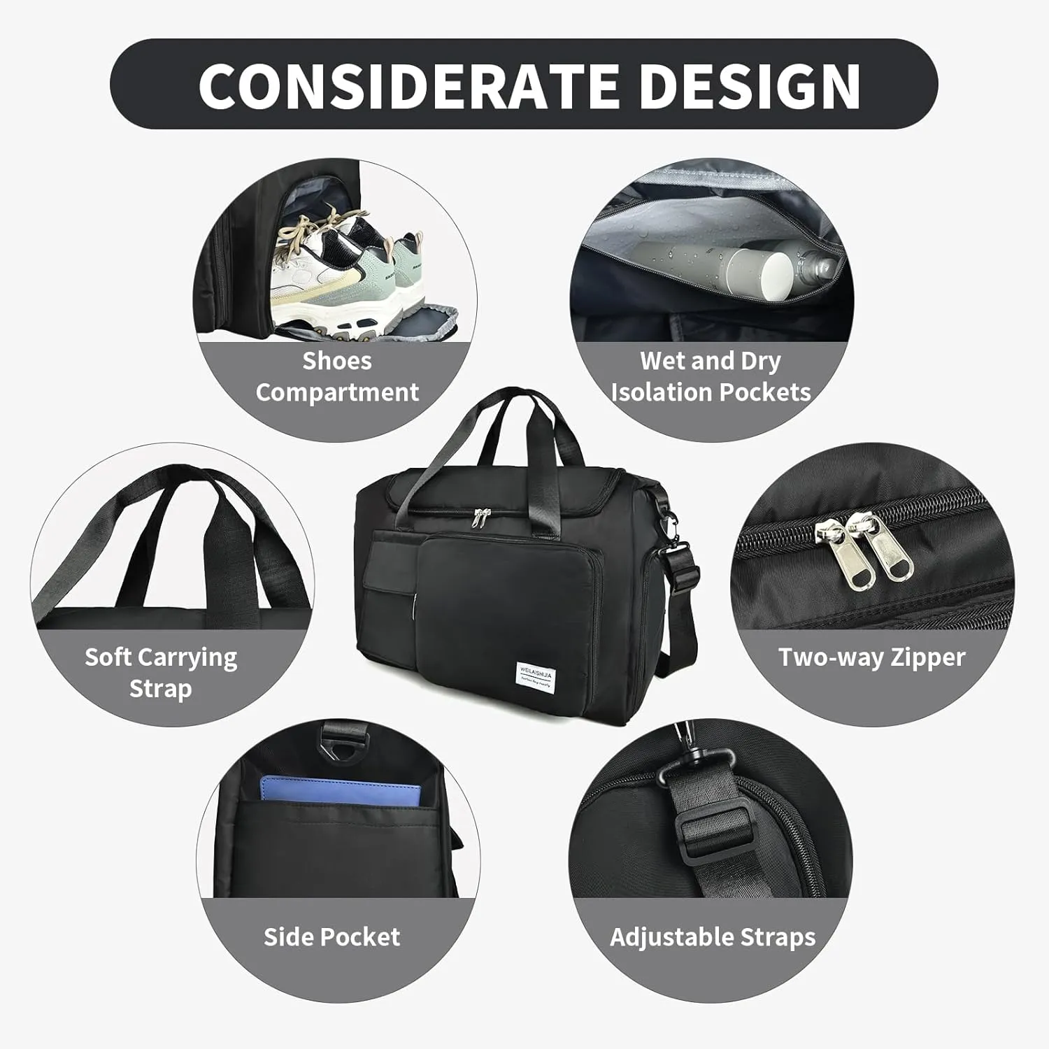 IwIeIaIrI Fitness Workout Gym Duffle Bag for Women with Shoes Compartment Waterproof Tote Bag and Weekend Bag for Girls Travel Duffle Bag with Dry and Wet Separation for Sports Activity Yoga Camping