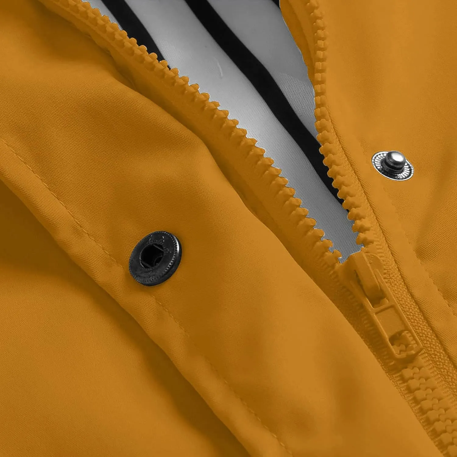 Jackets for Women Solid Zip Up Rain Jacket Button Hooded Raincoat Windproof Travel Outdoor Windbreaker with Pockets