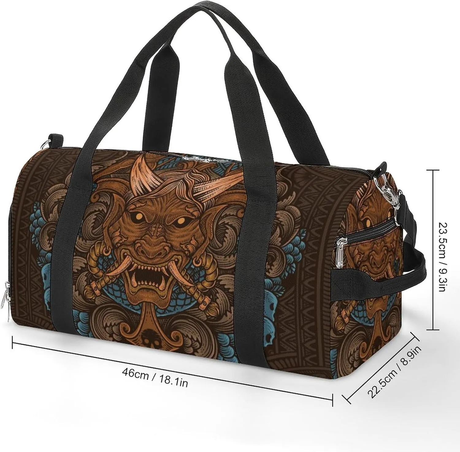 Japanese Print Sports Tote Gym Bag for Women Men, Overnight Bag with Shoe Compartment Water Resistant