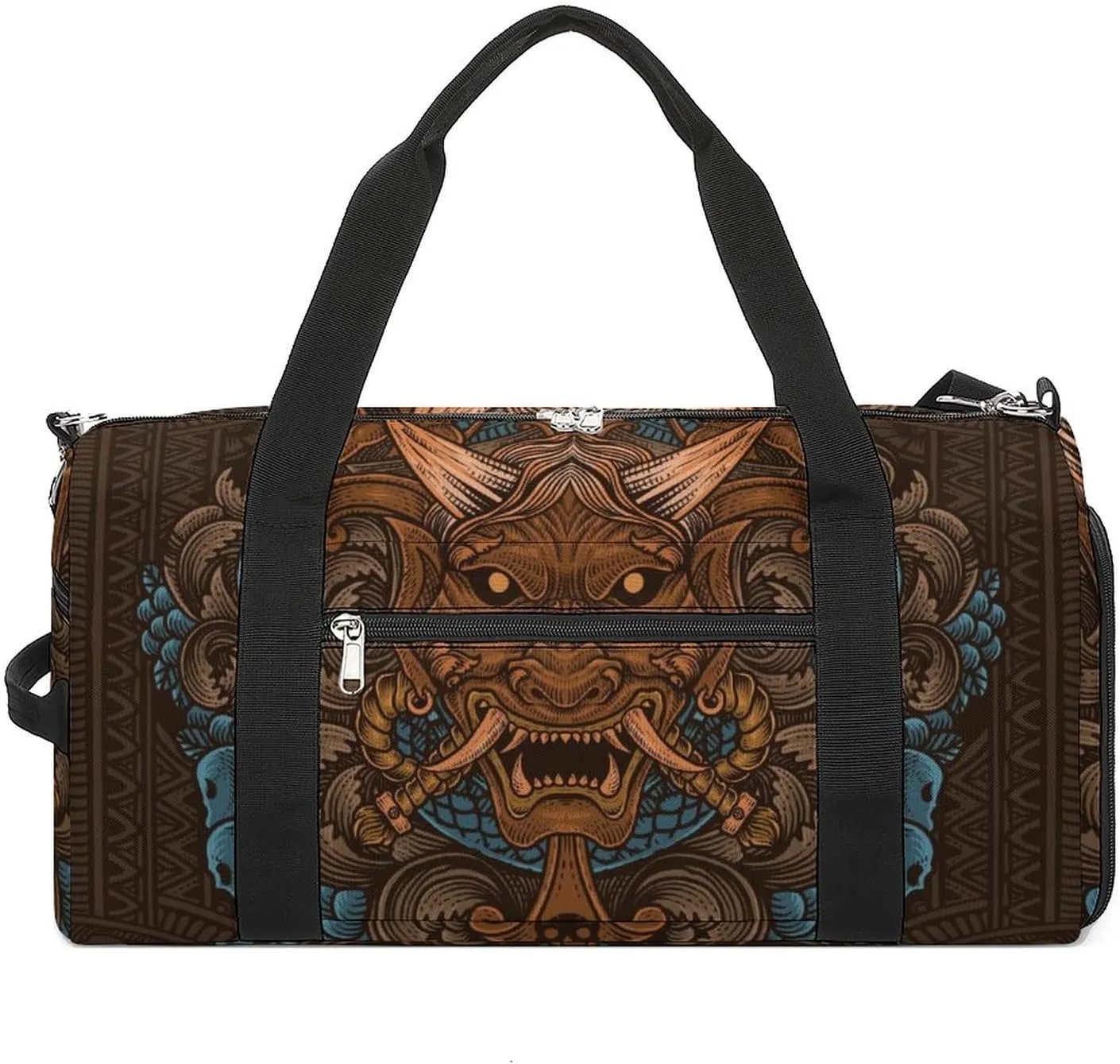 Japanese Print Sports Tote Gym Bag for Women Men, Overnight Bag with Shoe Compartment Water Resistant