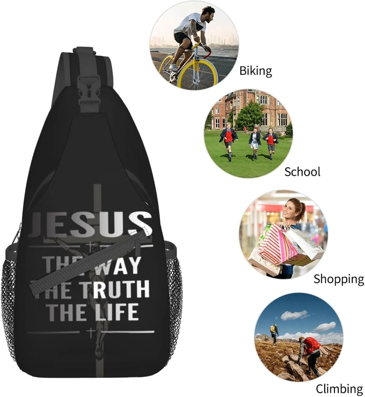 Jesus Bible Shoulder Bag Christian Sling Backpack Daypack Casual Backpack Cross Hiking Bag Bible Backpack