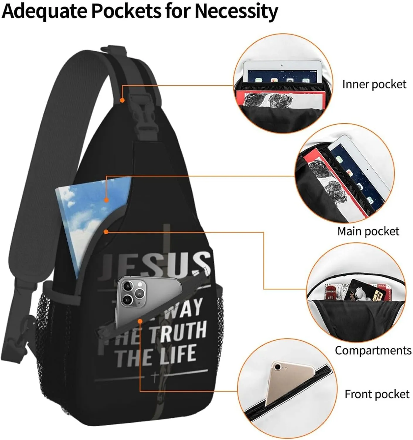 Jesus Bible Shoulder Bag Christian Sling Backpack Daypack Casual Backpack Cross Hiking Bag Bible Backpack