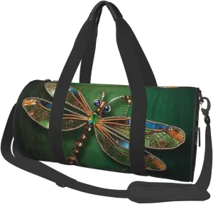 Jewel dragonfly Travel Duffle Bag Carry On Weekender Overnight Bag Sport Gym Bag for Women Men Foldable Travel Duffle Round Duffle Bag for Travel Sports Gym