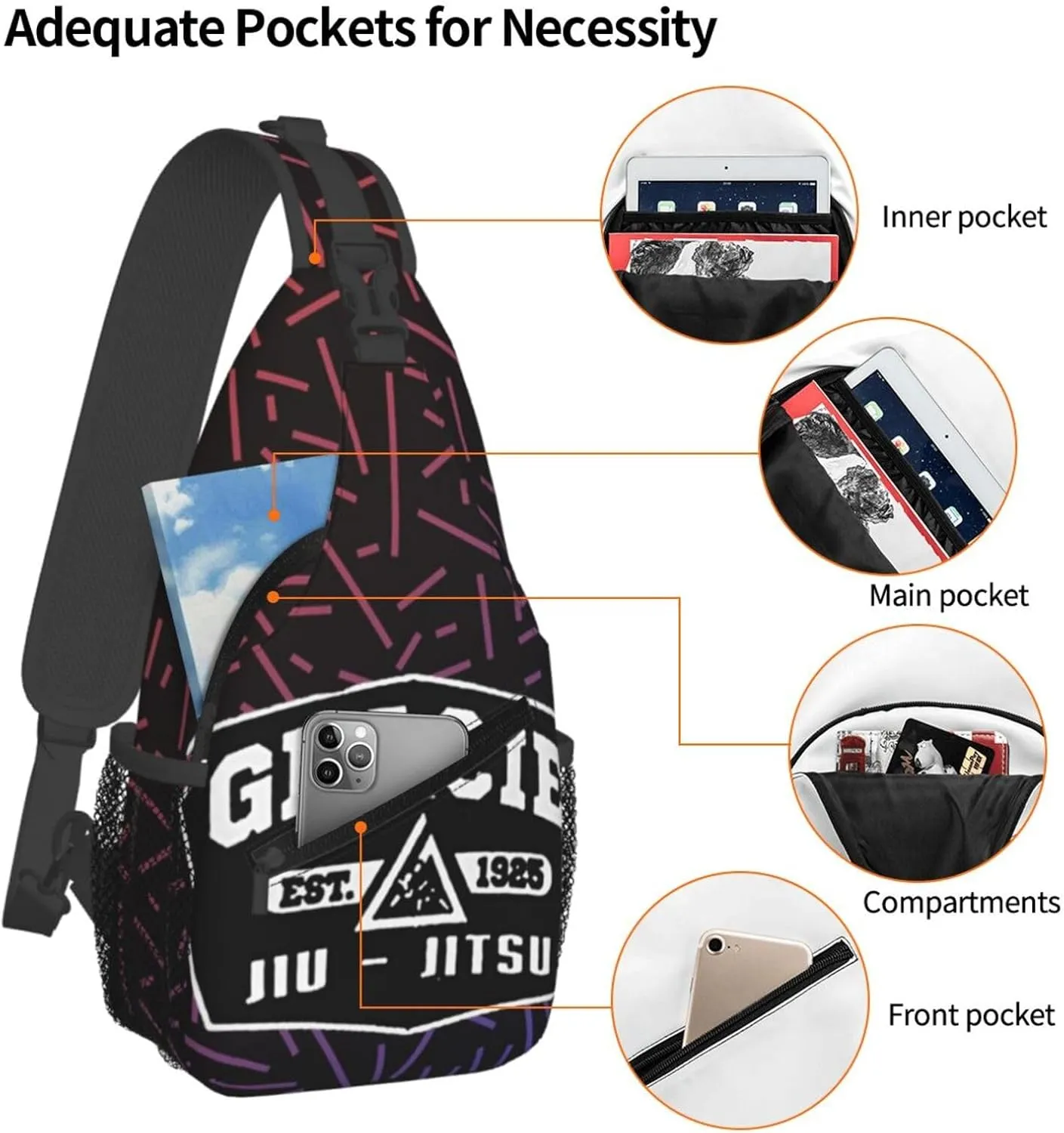 Jiu Jitsu 1925 Small Crossbody Backpack Sling Bag For Men Women Mini One Shoulder Chest Bags Gym Sport Travel Hiking Daypack