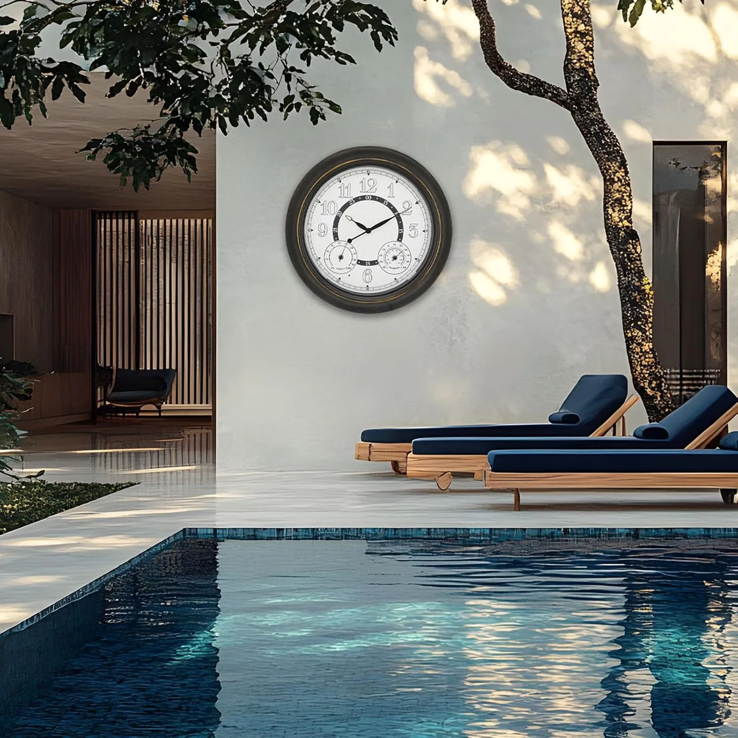 JoFomp 18 Inch Illuminated Outdoor Clock Waterproof, Metal Large Wall Clock with Temperature & Humidity, Lighted Clock with Smart Sensor, Outdoor Wall Clocks Battery Operated, Outside Clock for Patio