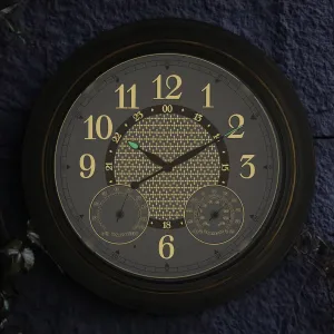 JoFomp 18 Inch Illuminated Outdoor Clock Waterproof, Metal Large Wall Clock with Temperature & Humidity, Lighted Clock with Smart Sensor, Outdoor Wall Clocks Battery Operated, Outside Clock for Patio