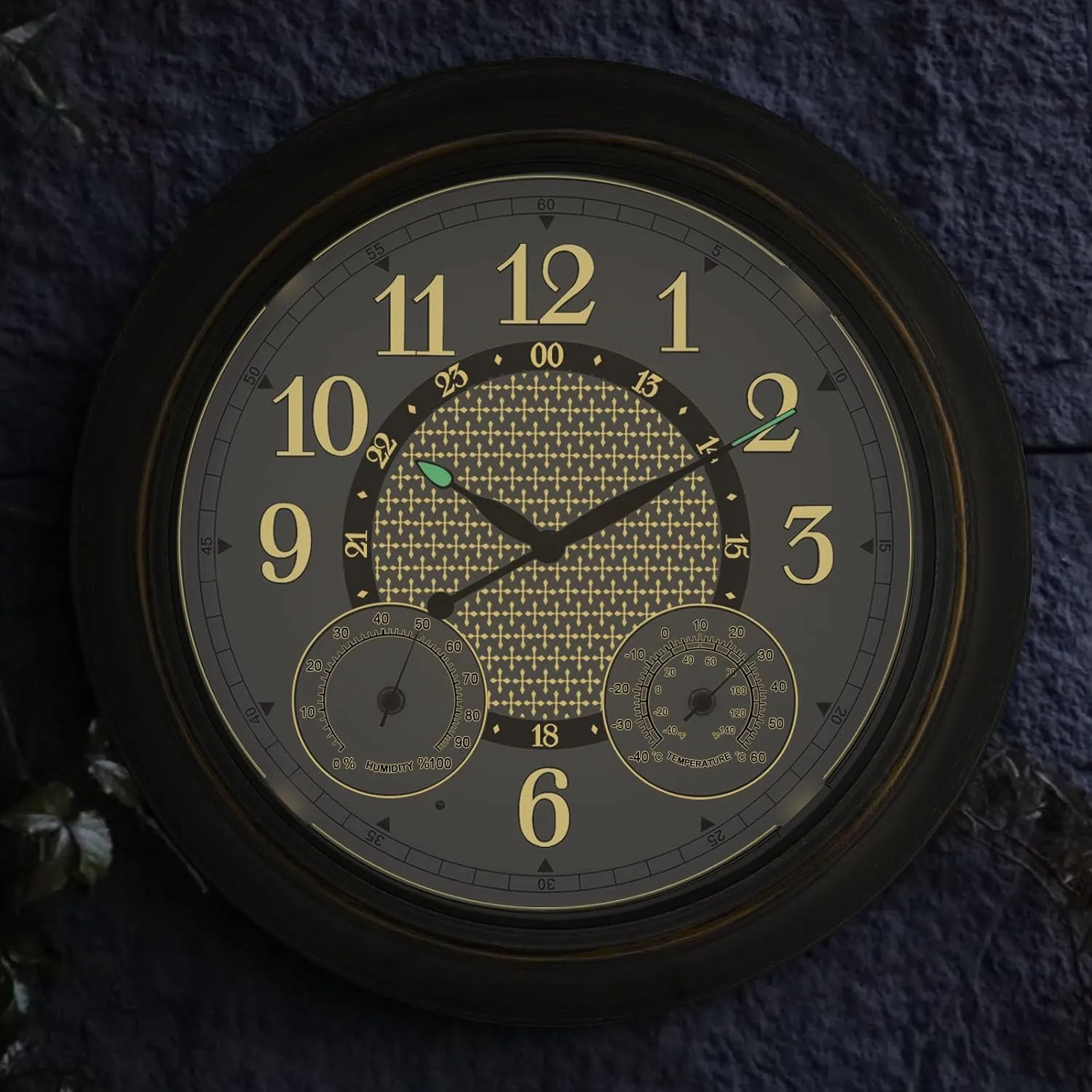 JoFomp 18 Inch Illuminated Outdoor Clock Waterproof, Metal Large Wall Clock with Temperature & Humidity, Lighted Clock with Smart Sensor, Outdoor Wall Clocks Battery Operated, Outside Clock for Patio