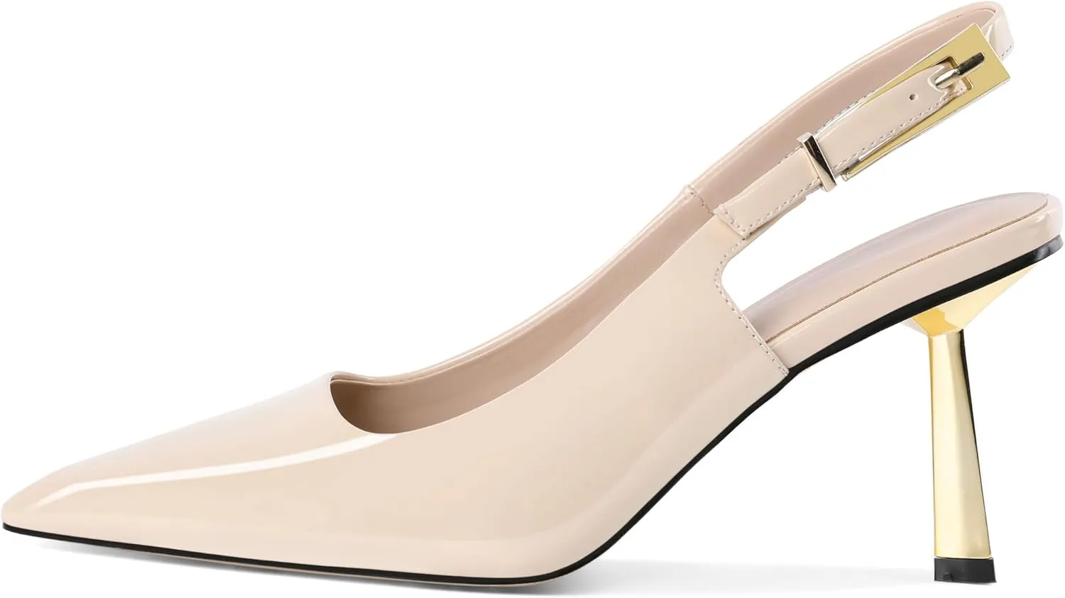 Joseywade Slingback Heels Women's Gold Heels Closed Square Toe Stiletto High Heel Pumps Metal Buckle Dress Shoes
