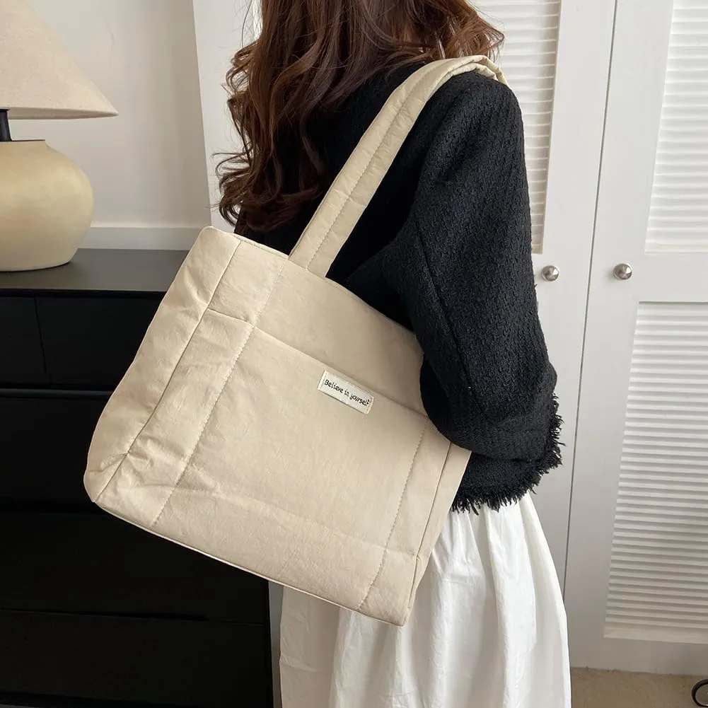 Juoxeepy Puffer Tote Bag Puffy Purse for Women Lightweight Nylon Shoulder Bag Padding Hobo Handbag