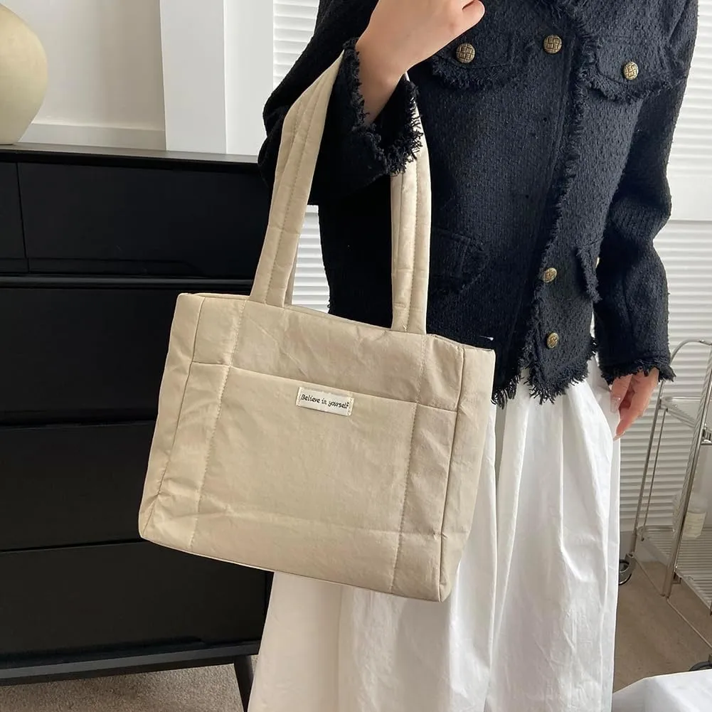 Juoxeepy Puffer Tote Bag Puffy Purse for Women Lightweight Nylon Shoulder Bag Padding Hobo Handbag