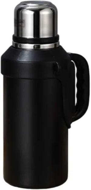JUSHZ Mens Water Bottle Water Bottles Gym Leakproof Stainless Steel Adult with Filter Thermos Flask Vacuum Flasks Insulated with Handle Large Capacity Portable Car Travel (1500ml,Black)