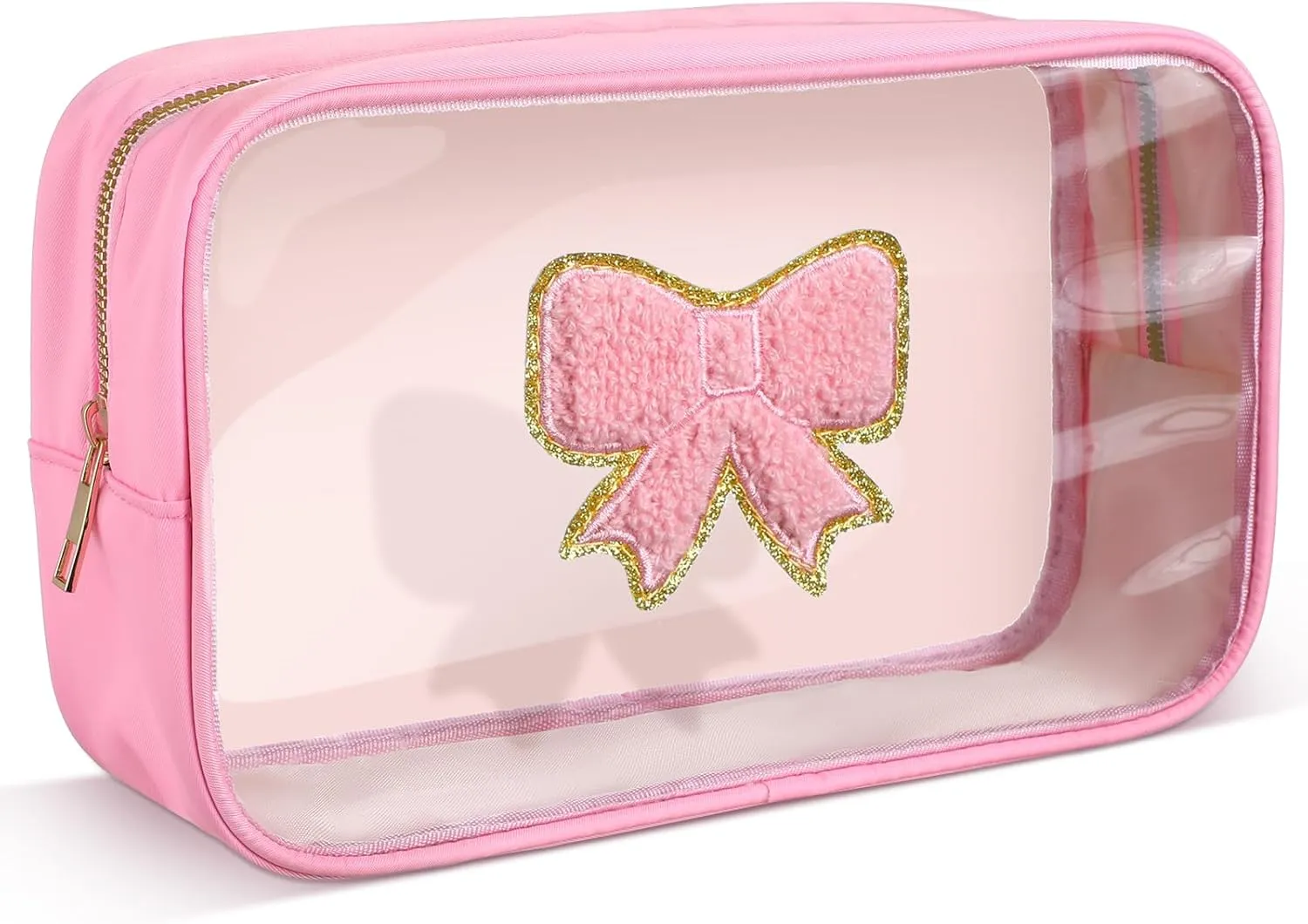 Kacctyen Pink Bow Clear Makeup Bag Coquette Pink Bow Travel Toiletry Preppy Cosmetic Bag Travel Organizer Trendy Portable Gift for Women Girlfriend Bridesmaid Birthday Mothers Day