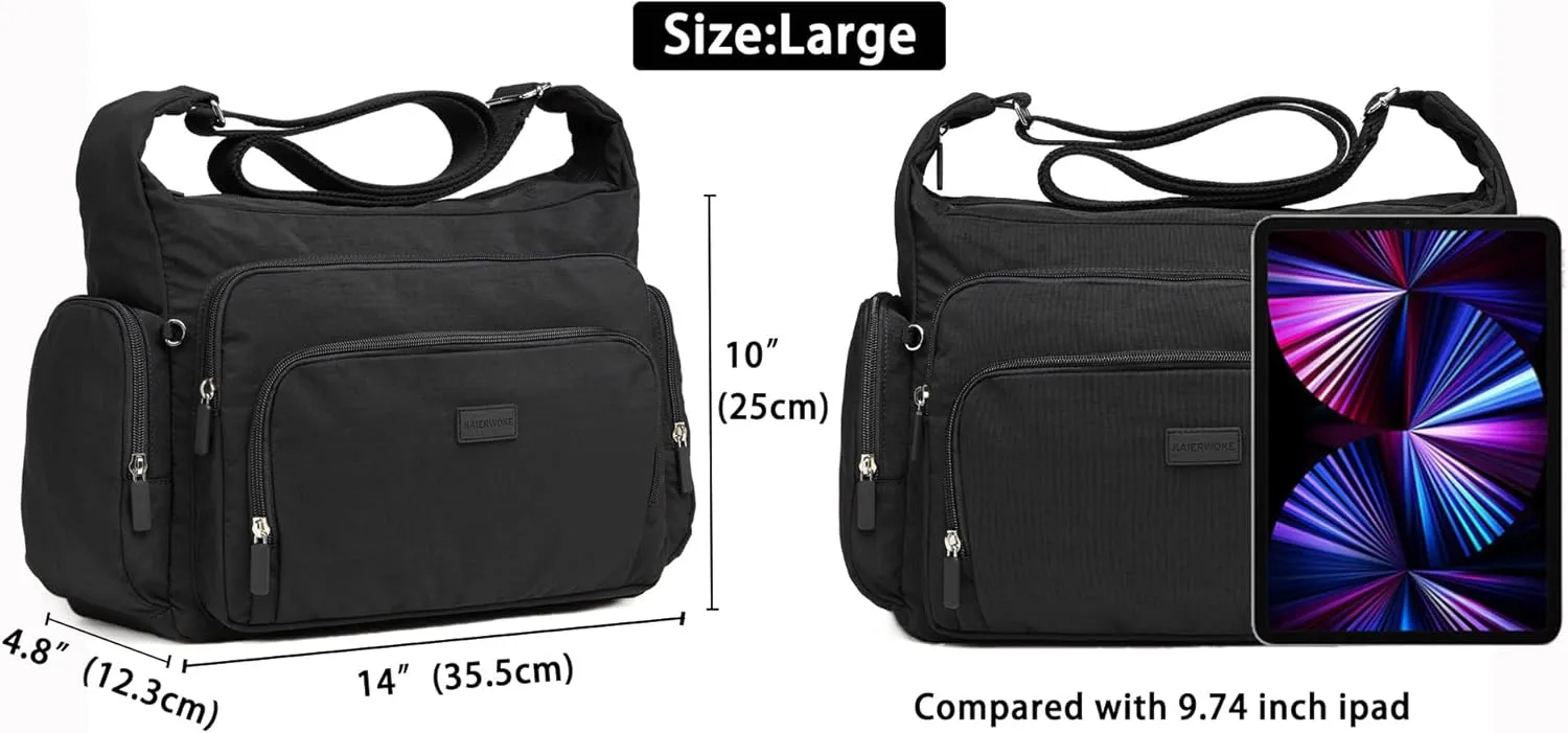 KAIERWOKE Crossbody Handbags for Women with Anti theft Casual Multi Pocket Shoulder Bag Nylon Travel Purse