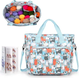 Katech Yarn Storage Bag-Large Capacity Knitting Crochet Bag Organizer-Multipocket Portable Crochet Yarn Storage Organizer for Crocheting Project, Knitting Needles, Crochet Hooks and Yarn
