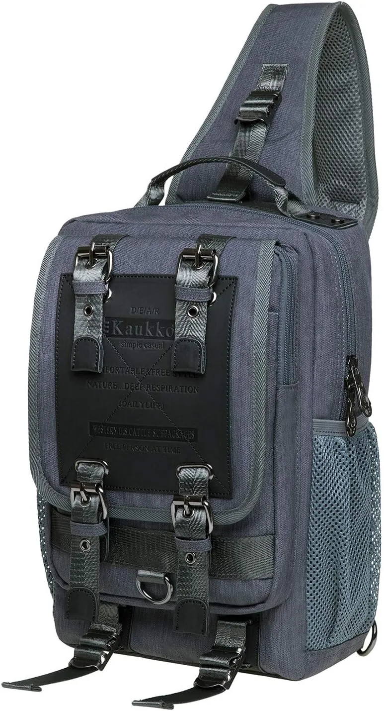 KAUKKO Canvas Messenger Bag Cross Body Shoulder Sling Backpack Travel Hiking Chest Bag
