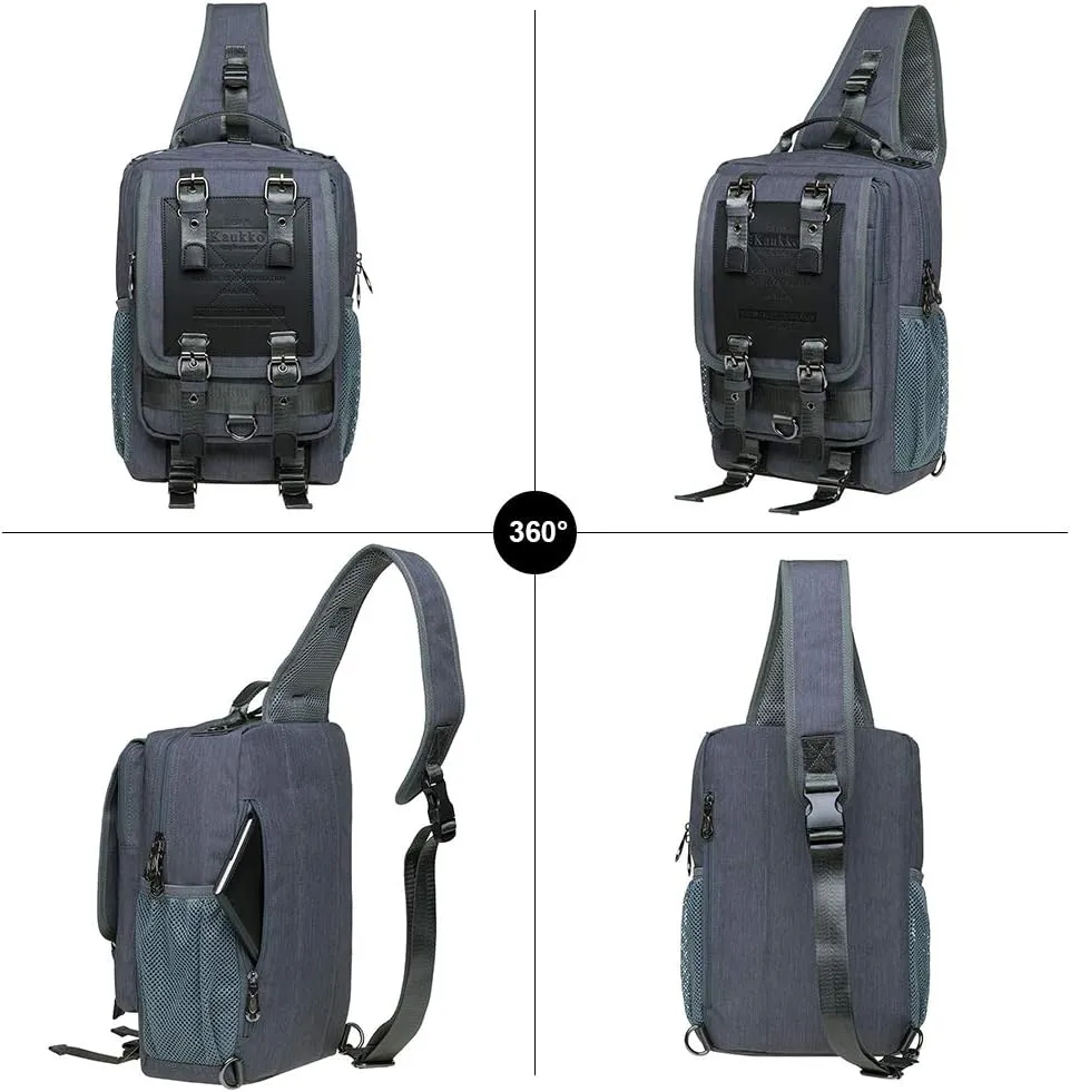 KAUKKO Canvas Messenger Bag Cross Body Shoulder Sling Backpack Travel Hiking Chest Bag