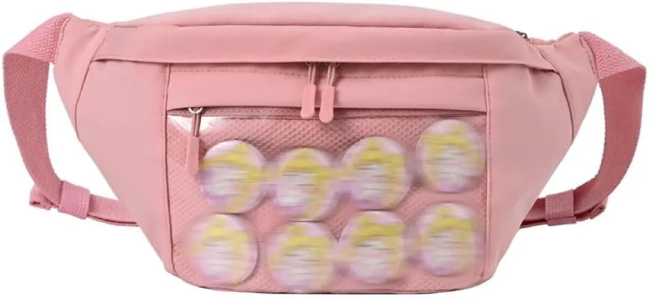 Kawaii Fanny pack ITA Bag Pins Display Aesthetic Backpack Y2K Cute Small cosmetic bag Window Purse with Accessories (pink)